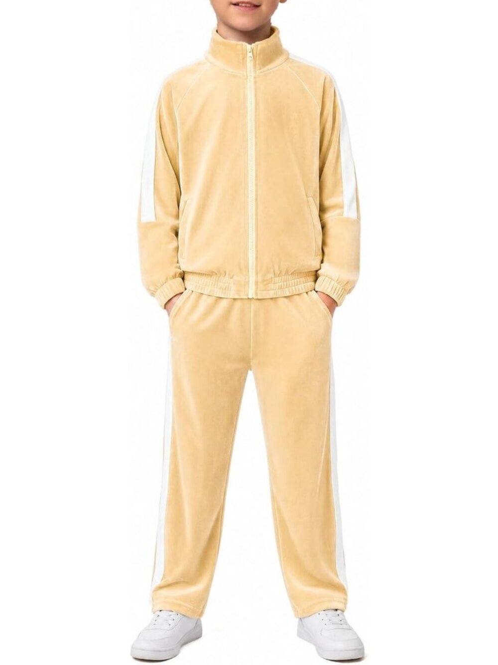 Cozy Boys 2-Piece Velour Outfit Set - Zip-Up Jacket & Wide Leg Pants